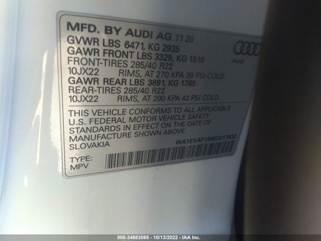 2021 Audi Q8, VIN: WA1EVAF19MD017532