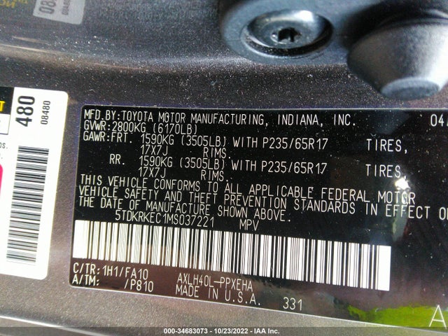 2021 Toyota Sienna, VIN: 5TDKRKEC1MS037221
