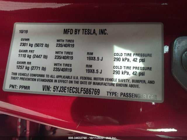 Tesla Model 3 Performance 2020 5YJ3E1EC3LF586769 Image 10