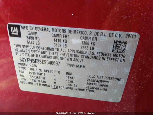 2014 Cadillac SRX, VIN: 3GYFNBE33ES546697