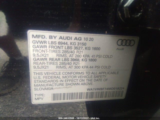 2021 Audi SQ7, VIN: WA1VWBF74MD018224