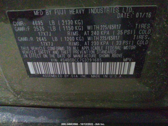 4S4BSBCC7G3291685 Subaru Outback 2.5i Premium