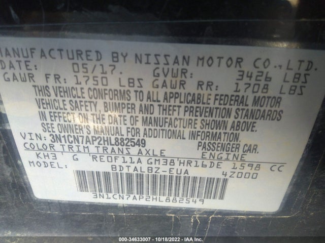 Nissan Versa 1.6 Sv 2017 3N1CN7AP2HL882549 Image 9