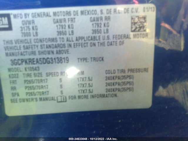 2013 CHEVROLET SILVERADO 1500 LS VIN: 3GCPKREA5DG313819