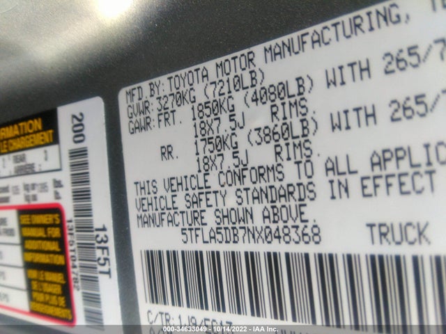 2022 Toyota Tundra, VIN: 5TFLA5DB7NX048368