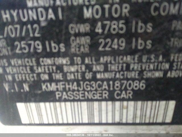 Hyundai Azera 2012 KMHFH4JG3CA187086 Image 11