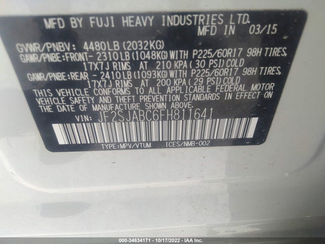2015 Subaru Forester, VIN: JF2SJABC6FH811641