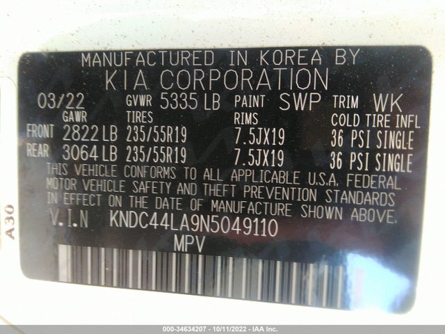 2022 Kia EV6, VIN: KNDC44LA9N5049110