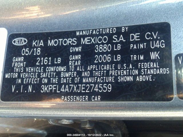 3KPFL4A7XJE274559 KIA FORTE S