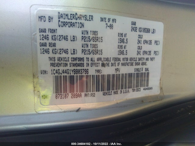 Chrysler Voyager 2000 1C4GJ44G1YB803796 Image 10