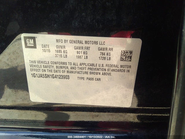 Chevrolet SONIC LS 2016 1G1JA5SH1G4123903 Image 10