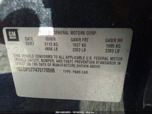 2007 CADILLAC CTS VIN: 1G6DP577470170596