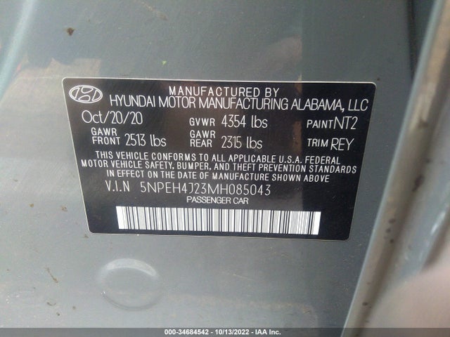 2021 HYUNDAI SONATA LIMITED VIN: 5NPEH4J23MH085043