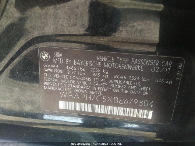 BMW 3 Series 328i 2011 WBAPH7C5XBE679804 Image 10