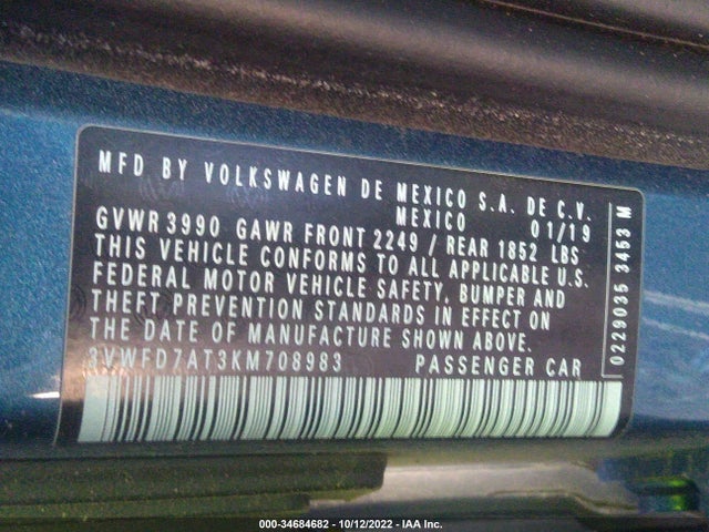 3VWFD7AT3KM708983 Volkswagen Beetle S/final Edition Se