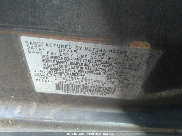 2020 Nissan Versa, VIN: 3N1CN8FV0LL803949