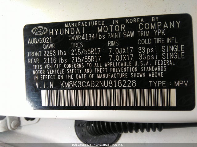2022 Hyundai Kona, VIN: KM8K3CAB2NU818228