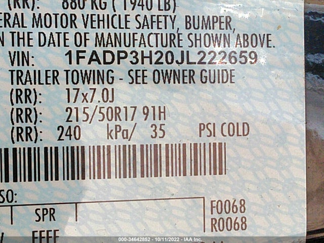 2018 Ford Focus, VIN: 1FADP3H20JL222659