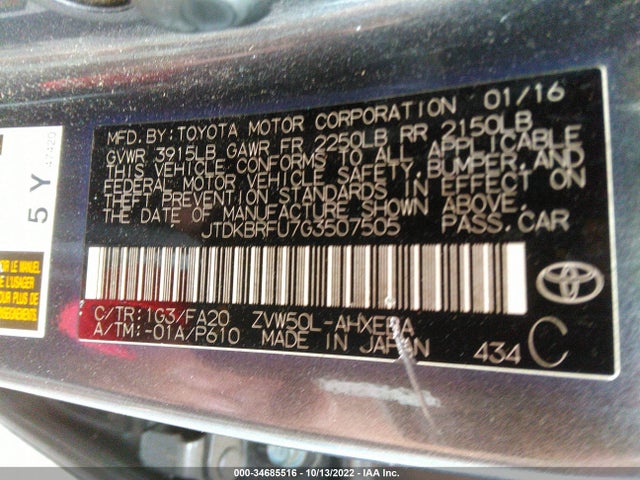 Toyota Prius Two 2016 JTDKBRFU7G3507505 Image 9