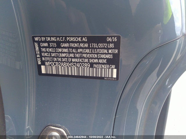2017 Porsche Boxster, VIN: WP0CB2A8XHS240289