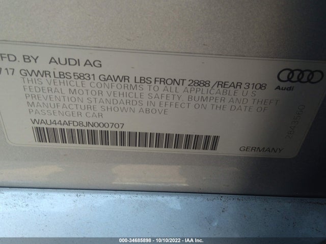 2018 Audi A8, VIN: WAU44AFD8JN000707