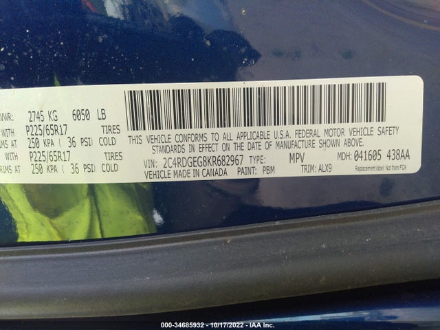 Dodge Grand Caravan Gt 2019 2C4RDGEG8KR682967 Image 9