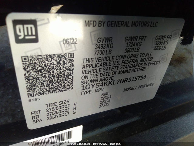 2022 Cadillac Escalade, VIN: 1GYS4KKL7NR315794