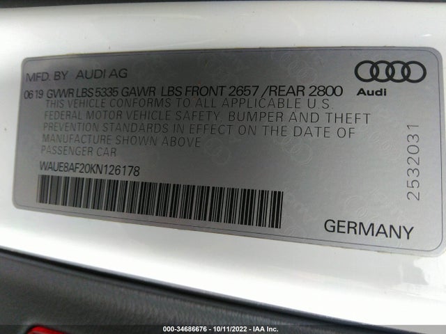 2019 Audi A6, VIN: WAUE8AF20KN126178