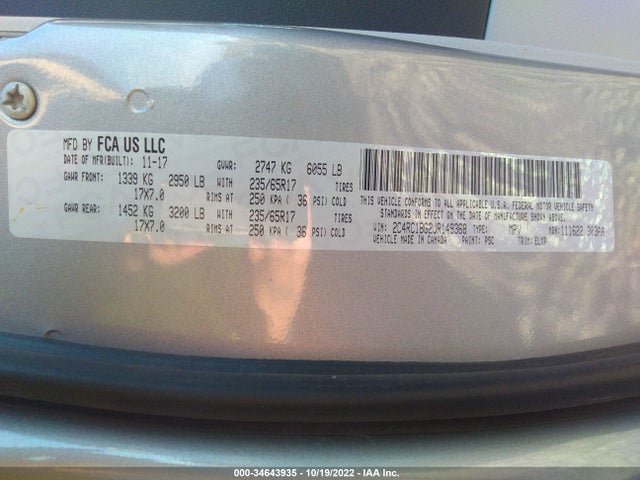 2018 Chrysler Pacifica, VIN: 2C4RC1BG2JR149368
