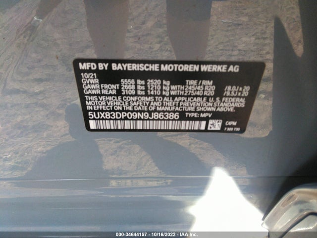 2022 BMW X3, VIN: 5UX83DP09N9J86386