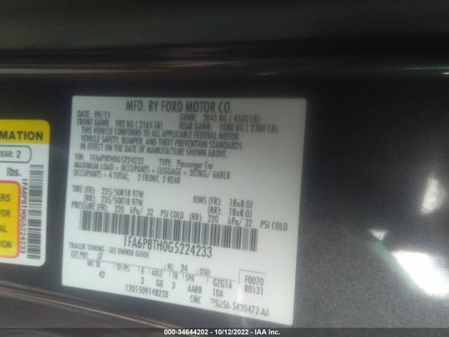 2016 Ford Mustang, VIN: 1FA6P8TH0G5224233