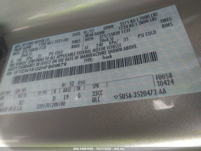 Ford F-150 2017 1FTEW1EG2HFB09679 Image 14