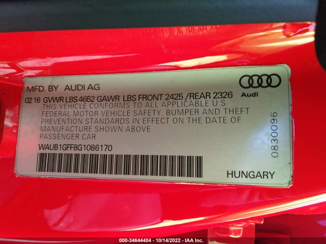 Audi S3 Premium Plus 2016 WAUB1GFF8G1086170 Image 9