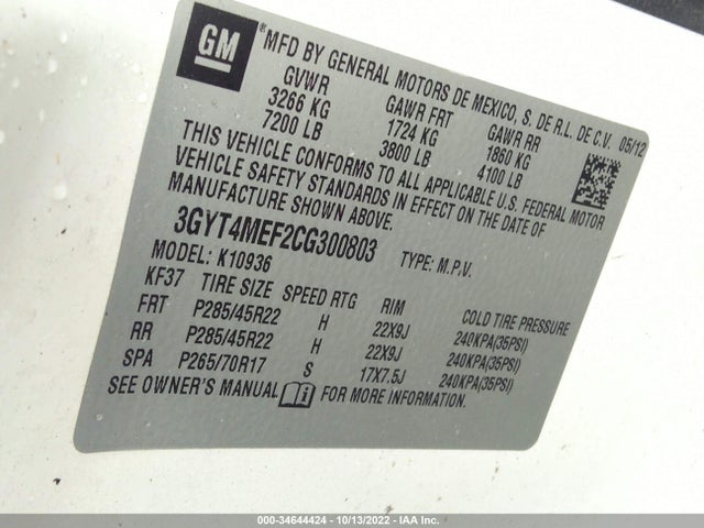 3GYT4MEF2CG300803 Cadillac Escalade Ext Luxury