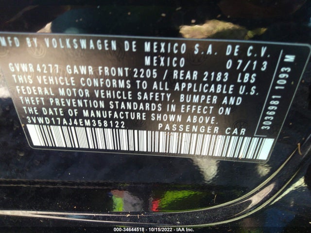 Volkswagen JETTA SEDAN 2014 3VWD17AJ4EM358122 Image 10