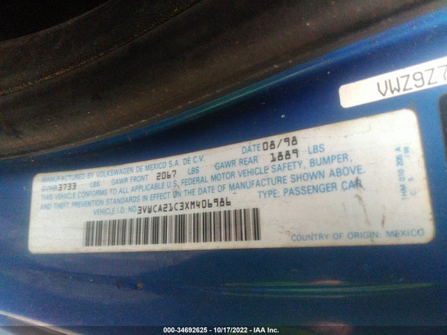 Volkswagen New Beetle Gls 1999 3VWCA21C3XM406986 Image 10
