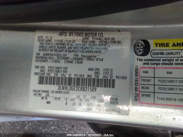 Lincoln MKZ 2012 3LNHL2GC2CR821509 Image 10