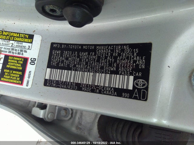 Toyota Corolla L/le/s/s Plus/le Plus 2016 2T1BURHE9GC507514 Image 9