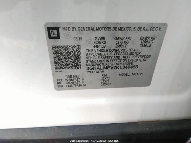3GKALMEV7KL340456 GMC Terrain Sle