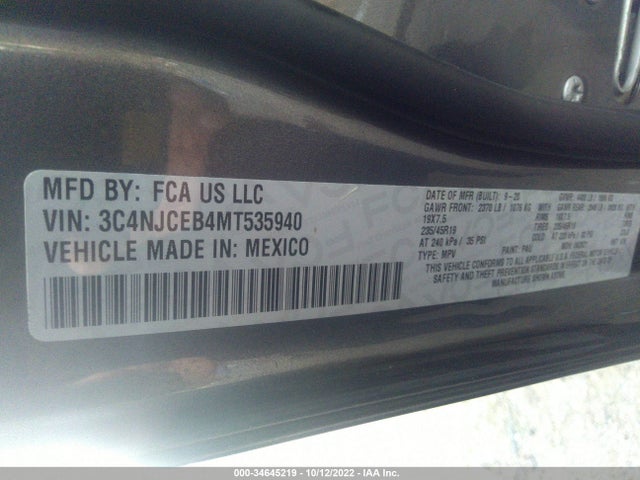 2021 JEEP COMPASS 80TH ANNIVERSARY VIN: 3C4NJCEB4MT535940