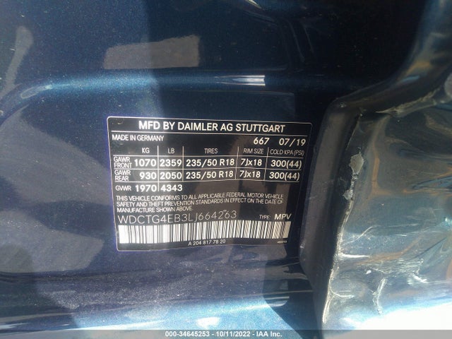 2020 Mercedes-Benz GLA-Class, VIN: WDCTG4EB3LJ664263
