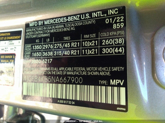 2022 Mercedes-Benz GLE-Class, VIN: 4JGFB4KB5NA667900