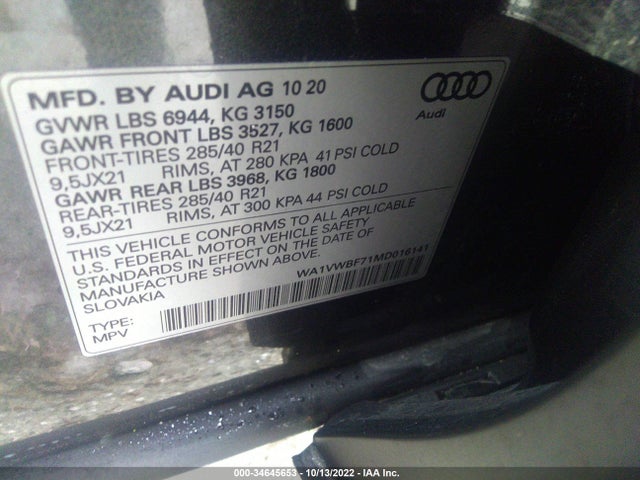 2021 Audi SQ7, VIN: WA1VWBF71MD016141