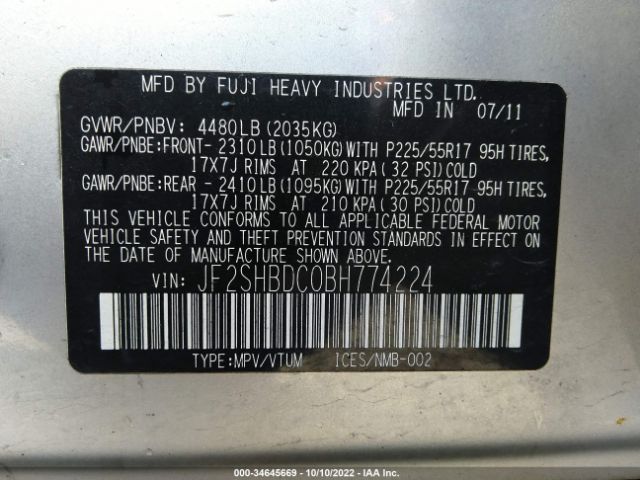 JF2SHBDC0BH774224 Subaru Forester 2.5x Premium
