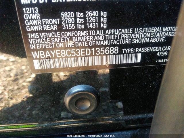 BMW 7 Series 2014 WBAYE8C53ED135688 Image 9