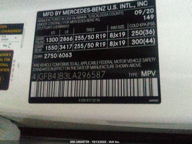 2020 Mercedes-Benz GLE-Class, VIN: 4JGFB4JB3LA296587