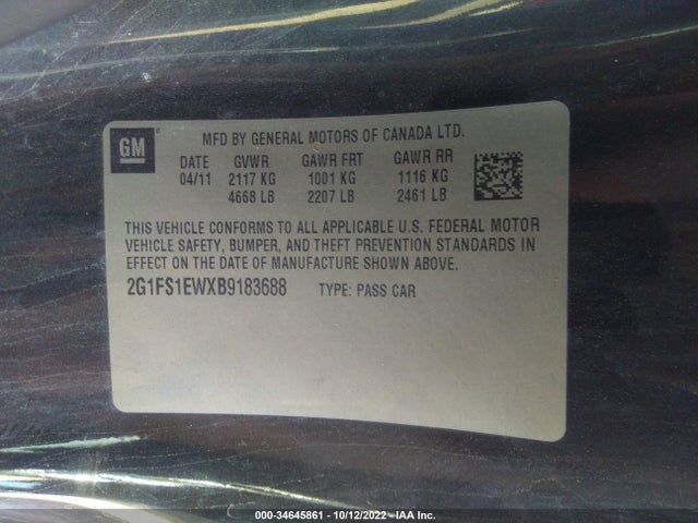 2011 CHEVROLET CAMARO 1SS VIN: 2G1FS1EWXB9183688