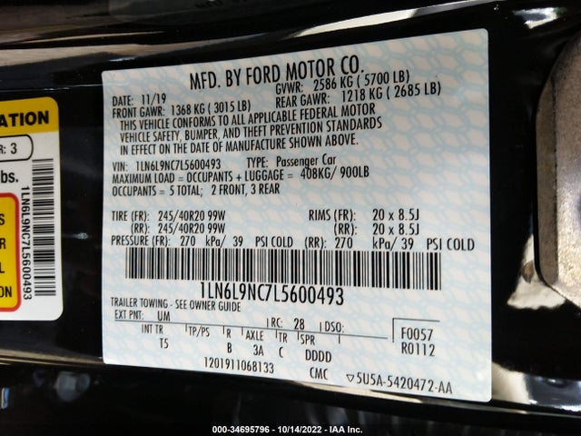 2020 Lincoln Continental, VIN: 1LN6L9NC7L5600493