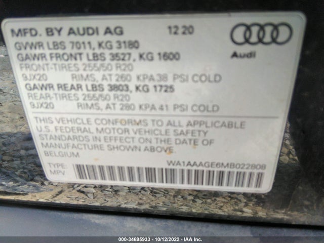 2021 Audi e-tron, VIN: WA1AAAGE6MB022808