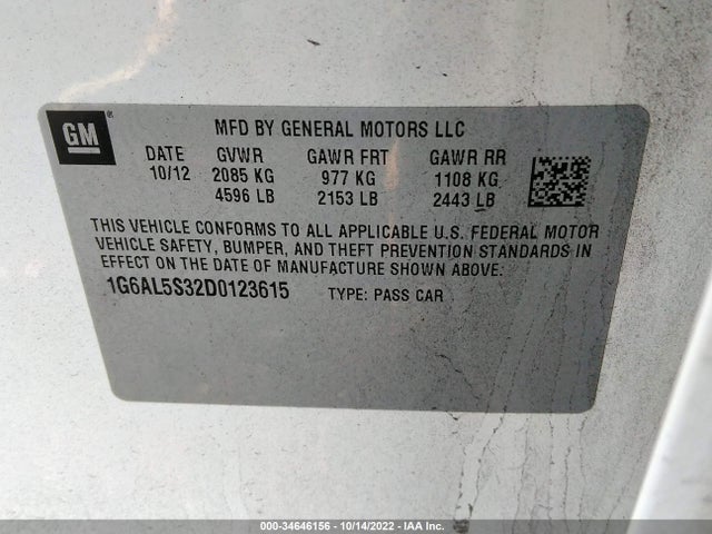 2013 CADILLAC ATS PREMIUM VIN: 1G6AL5S32D0123615